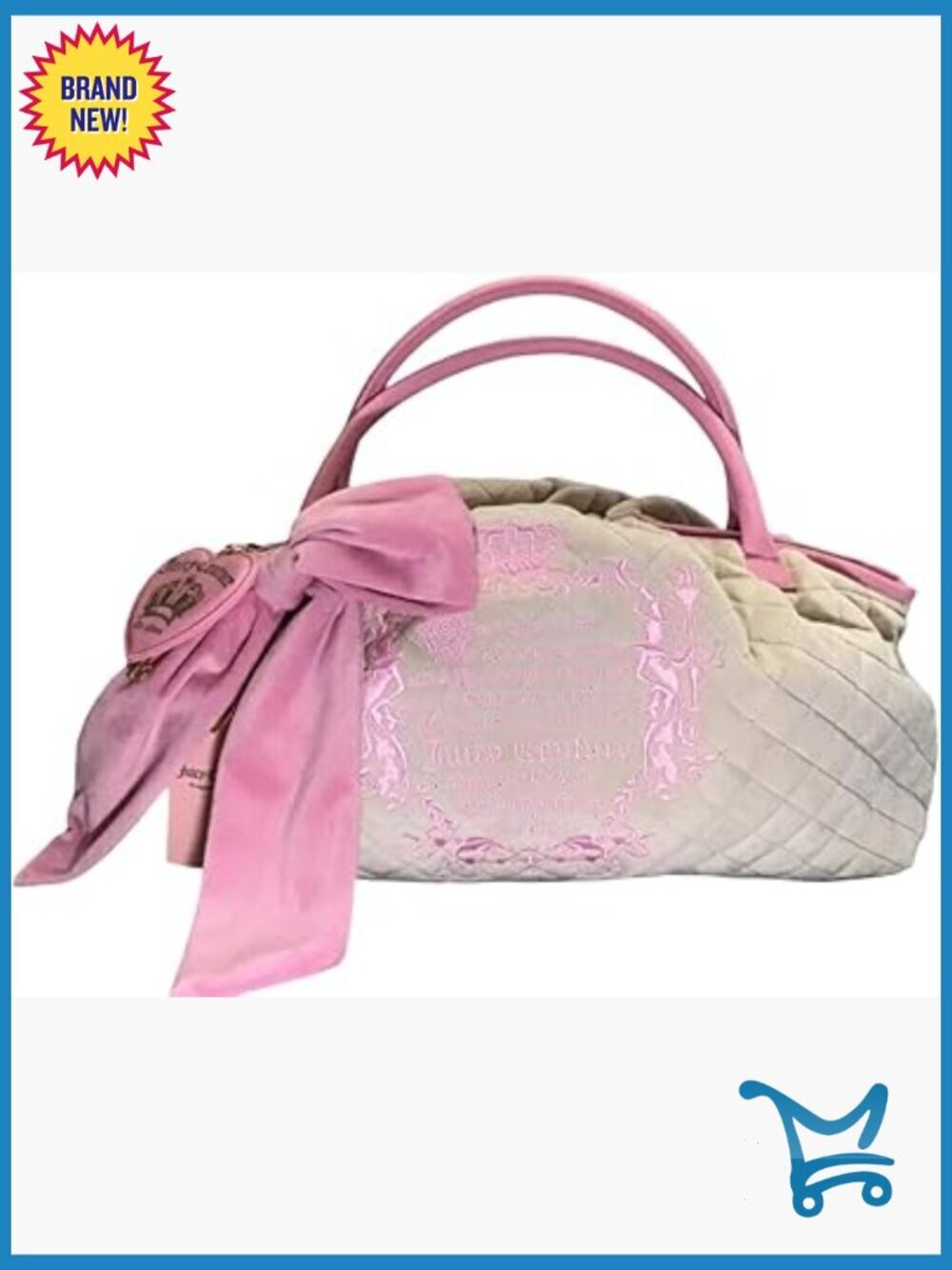 Vintage Velour Satchel Bag with Quilted Finish and Gold Hardware